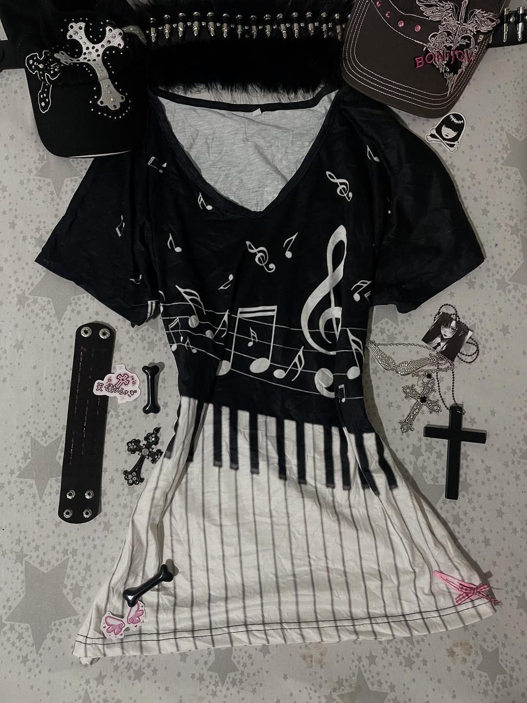Audio Music Notes - Camiseta feminina com estampa de notas